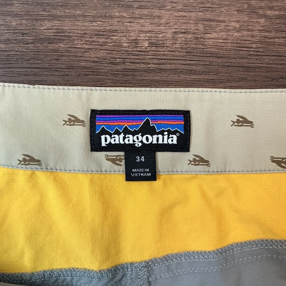 Patagonia Board Shorts Gray Yellow Colorblock Swim Trunks Size 34 Surf Beach